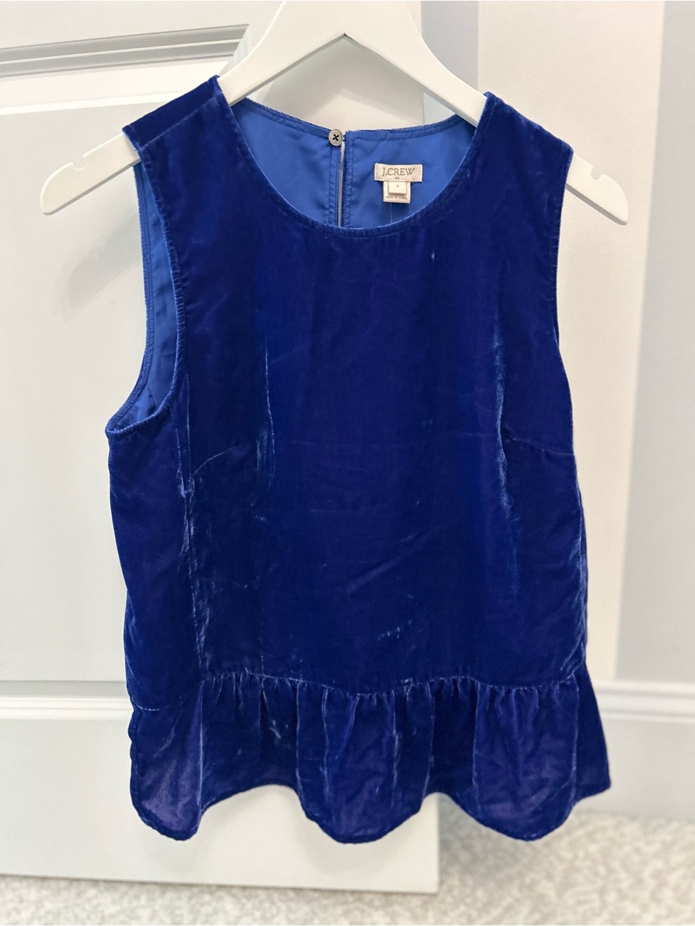 J. Crew NWT Cobalt Velvet Sleeveless Peplum Top Size 6